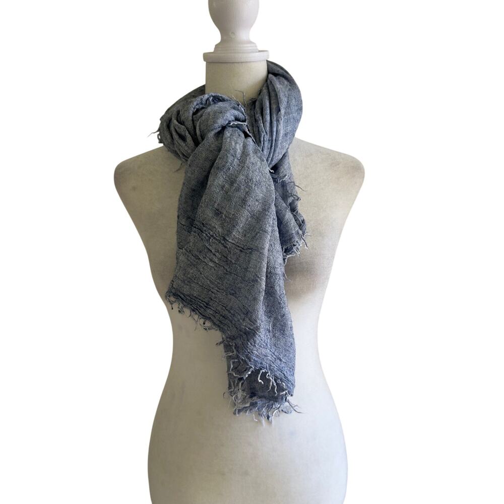 J Crew Scarf Cashmere Wool Blend Crinkled Freyed Hem Boho Preppy Winter